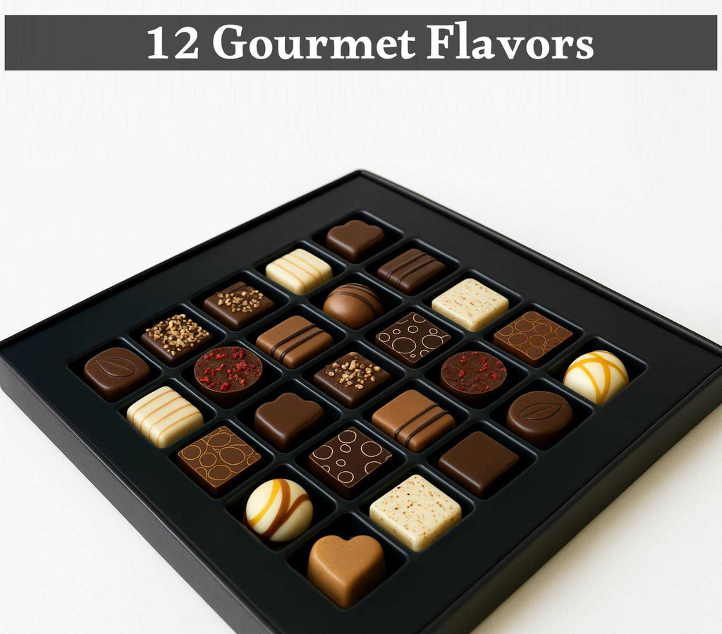 Andy Anand Belgian Chocolate Truffles Gift Box – Gourmet Bonbon Ganache Assortment (25 Pcs, 7.8 oz) Made with 60% Chocolate (Cocoa Butter)