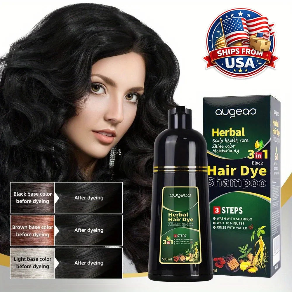 Hair Dye Shampoo 3 in 1 Black Dark Brown Hair Color Shampoo Gray Coverage Herbal Natural Plant Based Coloring Women Men