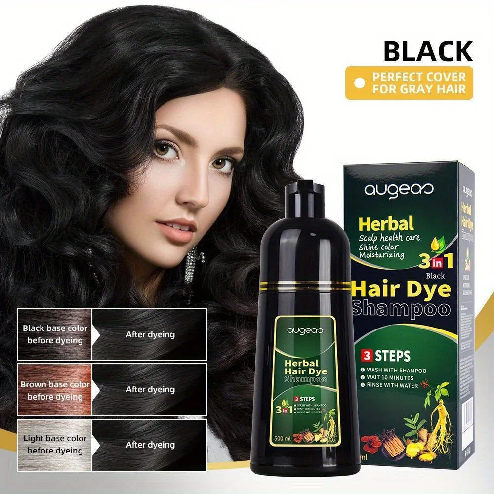 Hair Dye Shampoo 3 in 1 Black Dark Brown Hair Color Shampoo Gray Coverage Herbal Natural Plant Based Coloring Women Men