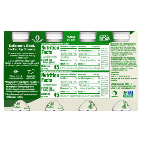 Packaging of a juice product with nutrition facts label