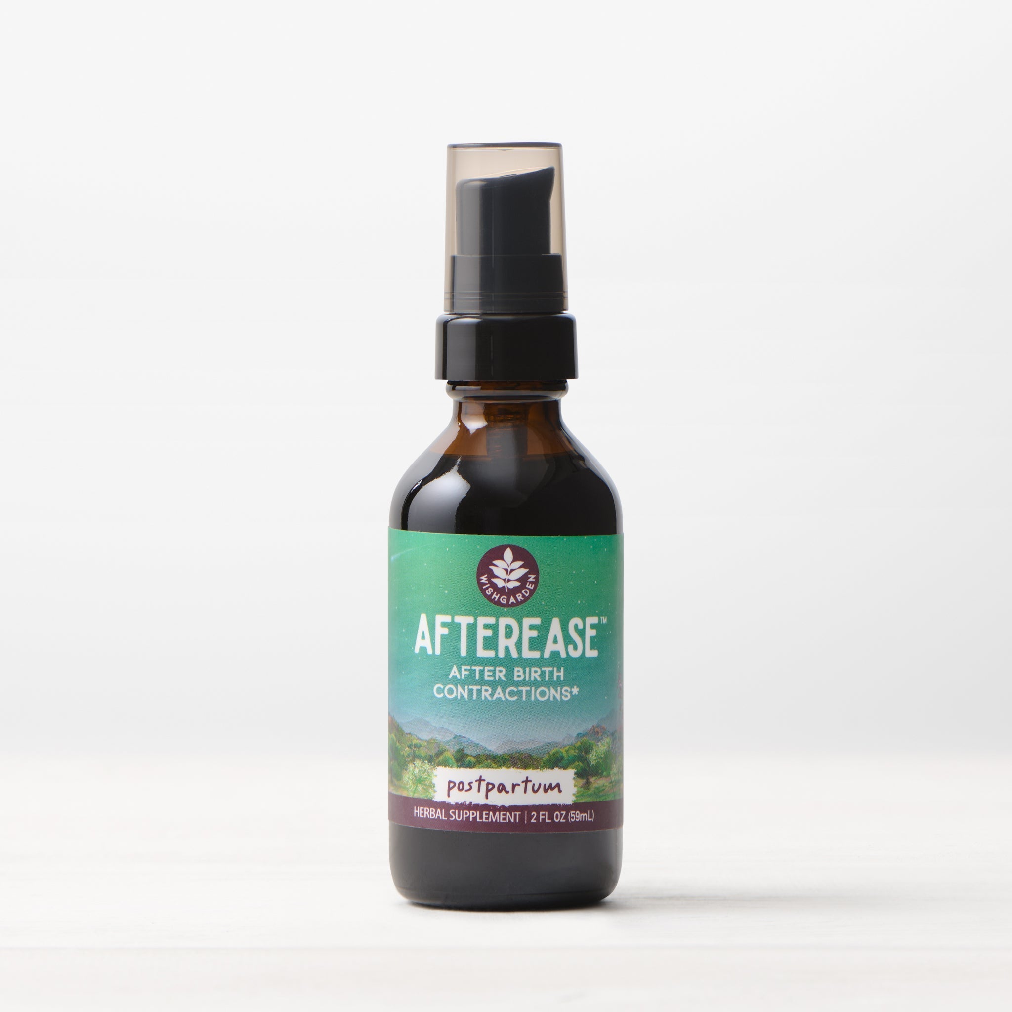 Bottle of Afterease product on a white background. AfterEase For After Birth Contractions - 2 oz Convenient Pump Bottle for Easy, Mess-Free Serving 
