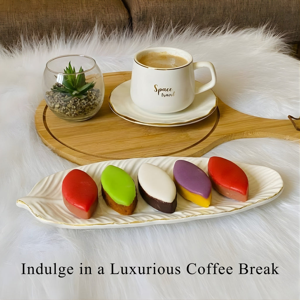Cup of coffee with cookies on a tray on a fluffy white surface