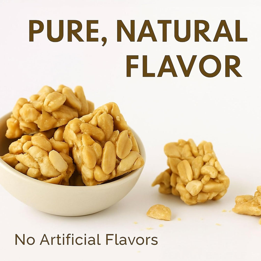 Nuts in a bowl with 'PURE, NATURAL FLAVOR' text on a white background
