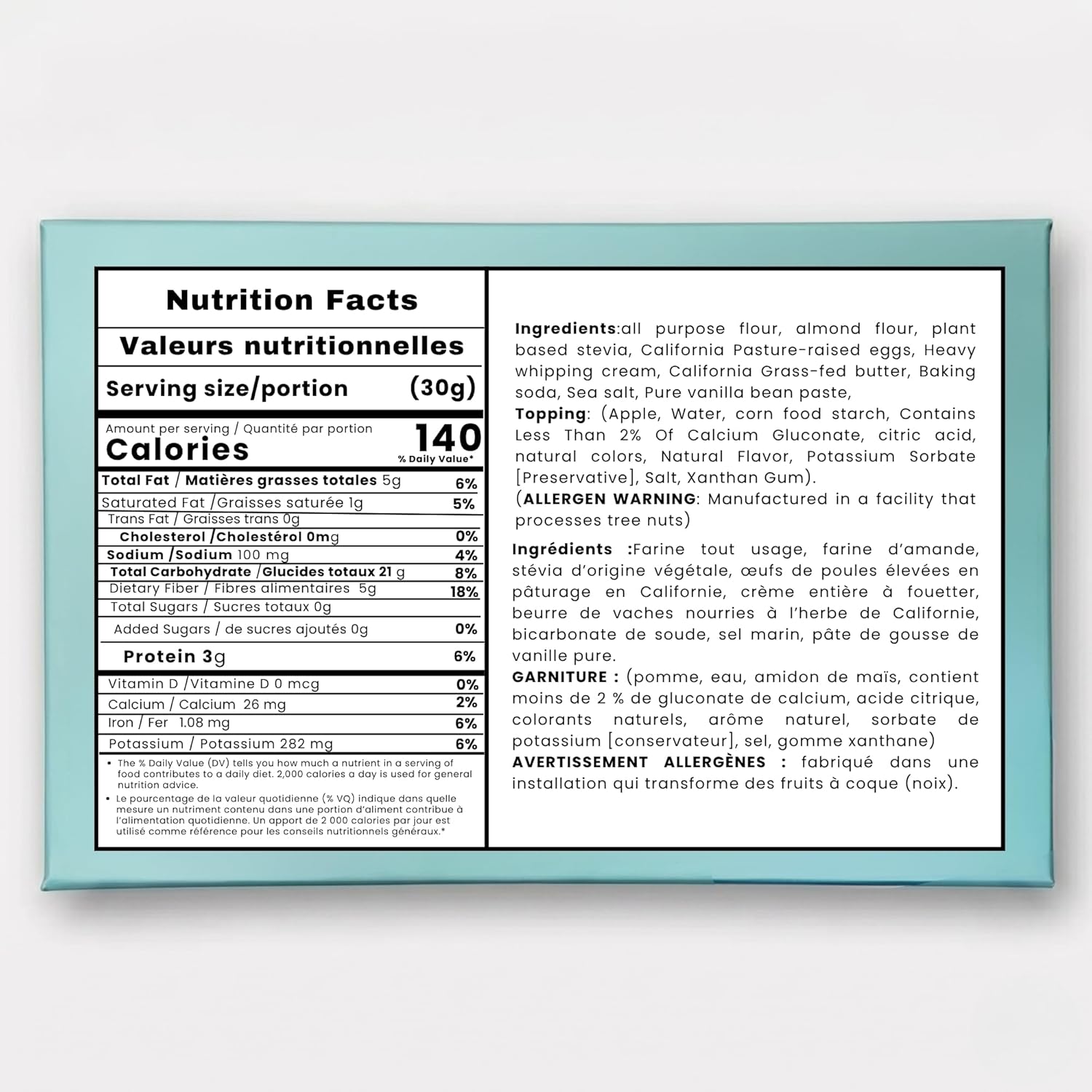 Nutrition facts label on a light blue background
