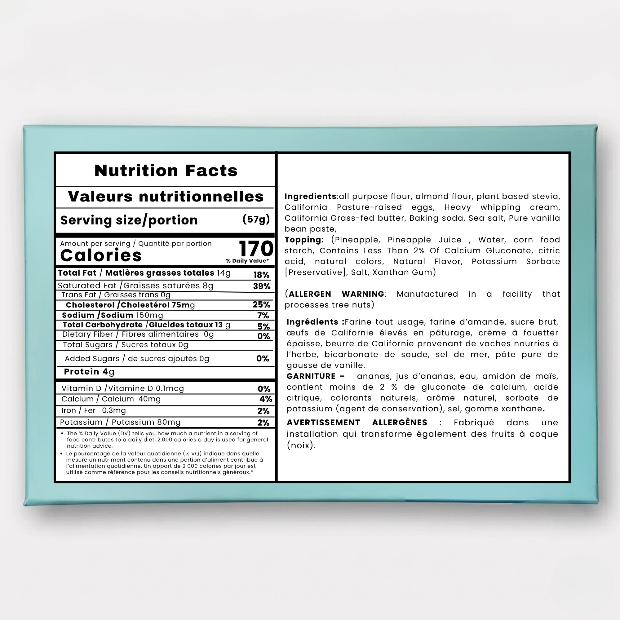 Nutrition facts label on a light blue background