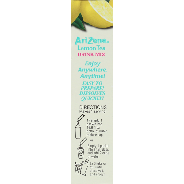 Arizona Lemon Tea Drink Mix packaging with lemon illustration on a white background