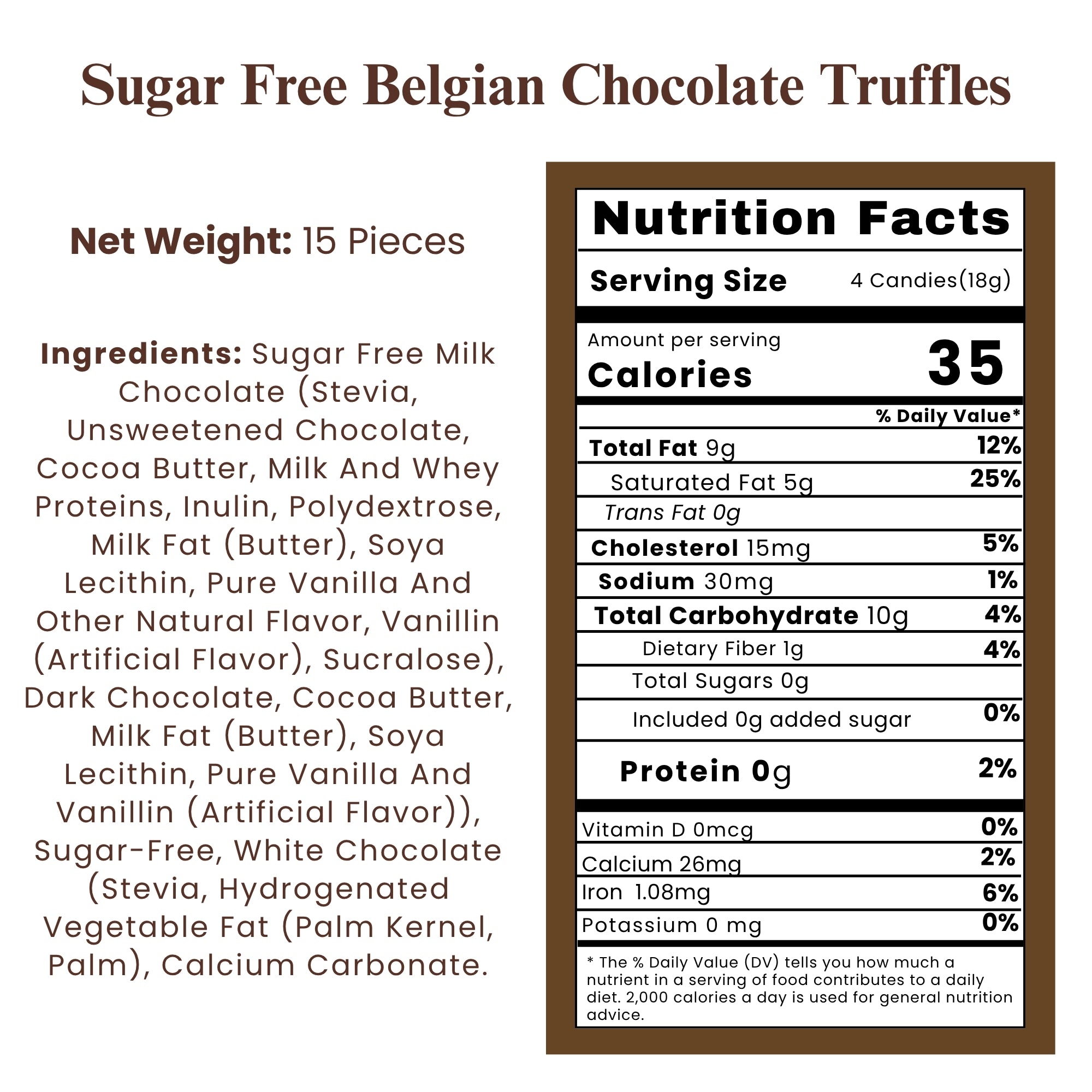 Andy Anand Sugar Free Belgian Chocolate Truffles – Diabetic Friendly Gourmet Gift Box, Rich & Delicious, 15 Pc