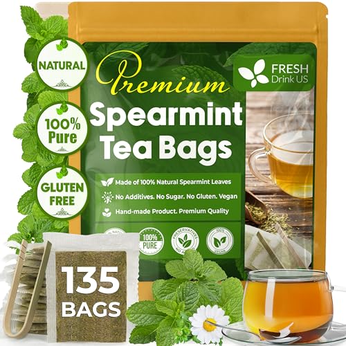Spearmint Tea Bags, 100% Natural & Pure Spearmint Leaves. Loose Leaf Spearmint Herbal Tea. Spearmint Leaf Tea. No Sugar, No Caffeine, No Gluten, Vegan.