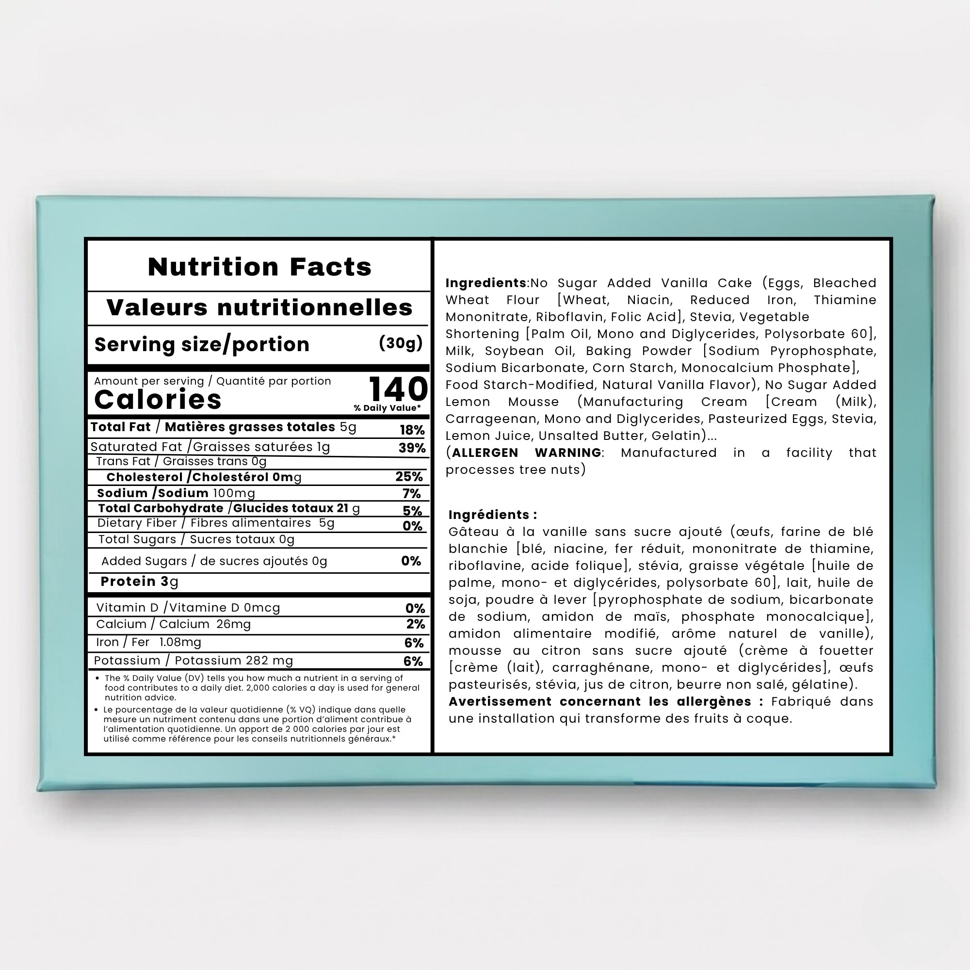 Nutrition facts label on a light blue background