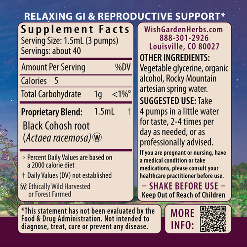 Supplement label for WishGardenHerbs product with ingredient list and usage instructions.