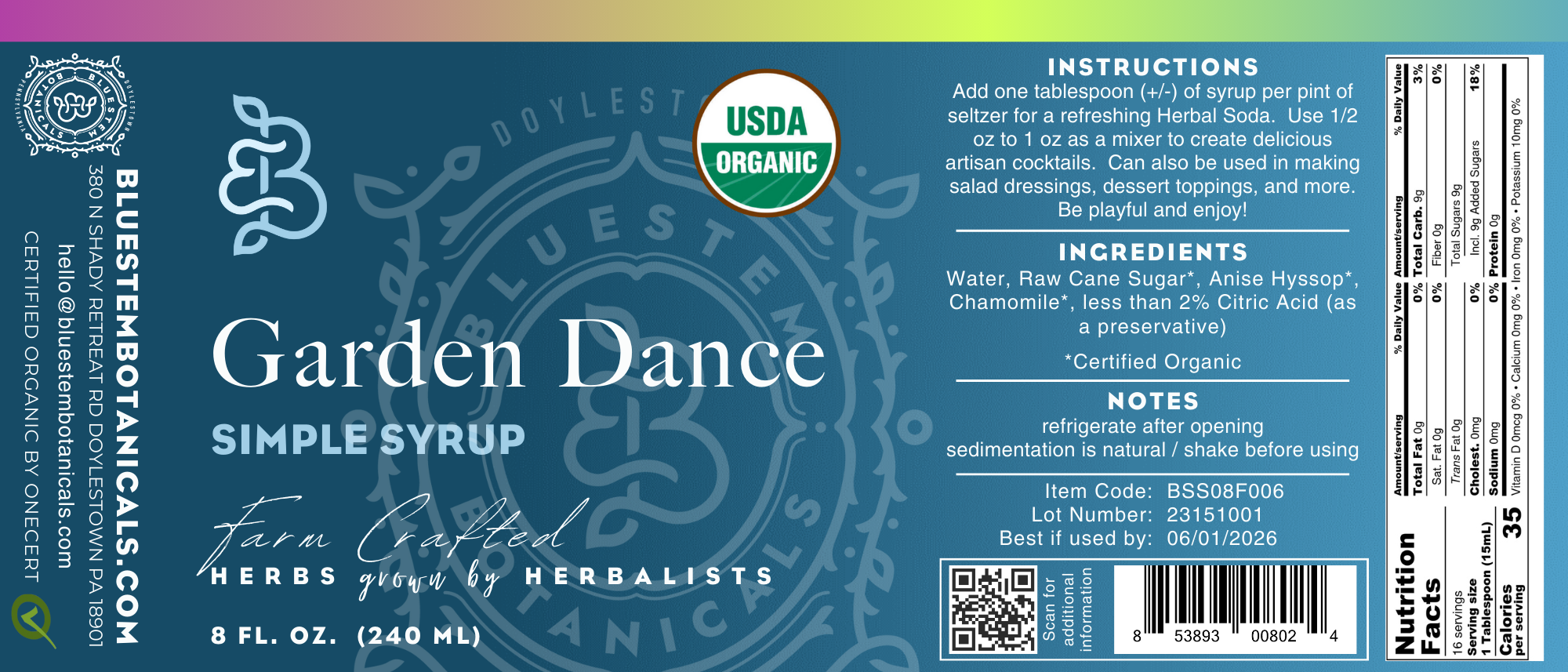 Garden Dance Simple Syrup - Organic