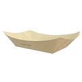 aCompostable natural NoTree paper boat tray for serving food, eco-friendly disposable serving tray with sturdy open-top design for snacks, fries, hot dogs, nachos, and concession stand meals.