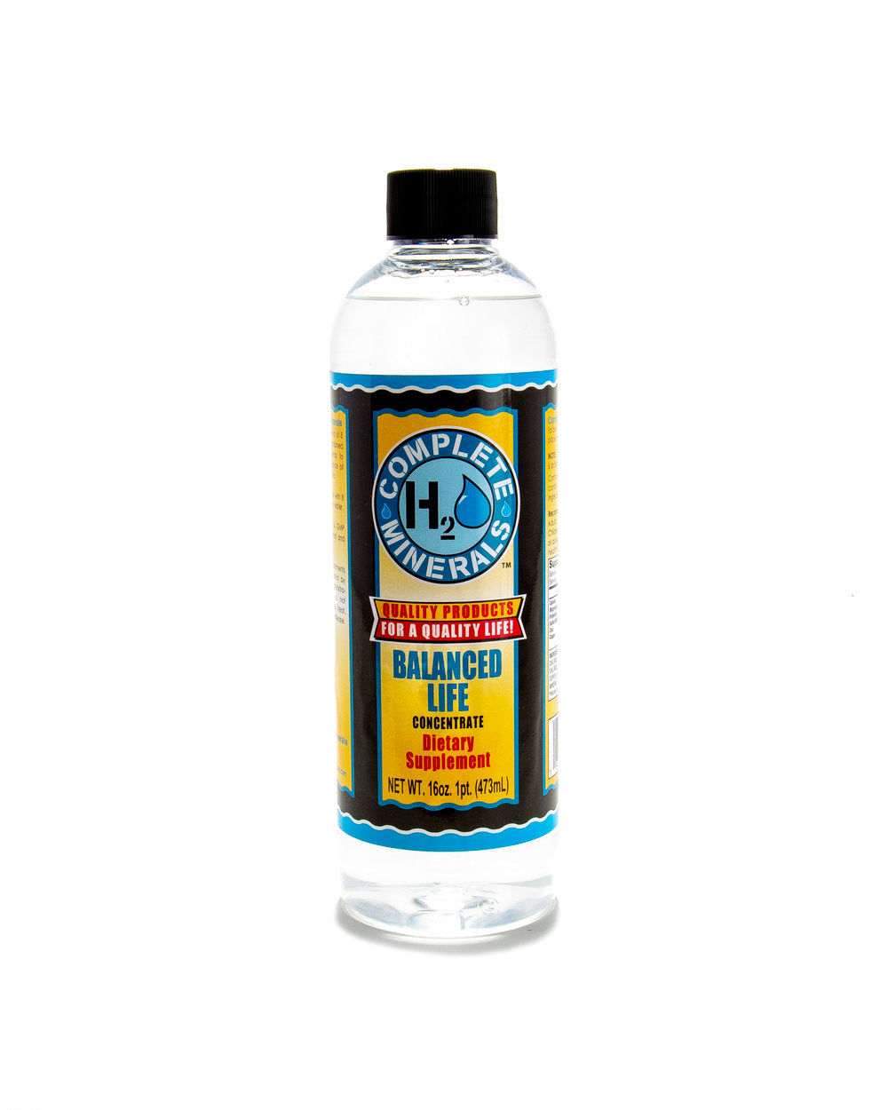Bottle of Complete Minerals supplement on a white background. NET WT. 16 oz. 1 pint - 473 mL