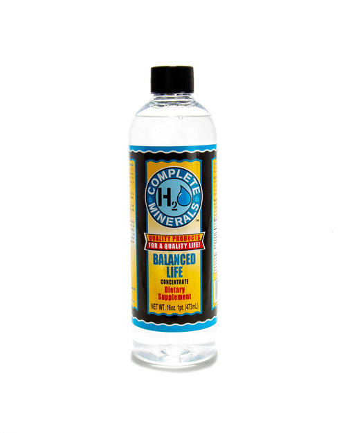 Bottle of Complete Minerals supplement on a white background. NET WT. 16 oz. 1 pint - 473 mL
