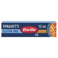 High-quality product image of a box of Barilla Gluten-Free Spaghetti centered on a clean, solid white background, professional studio lighting, sharp focus.