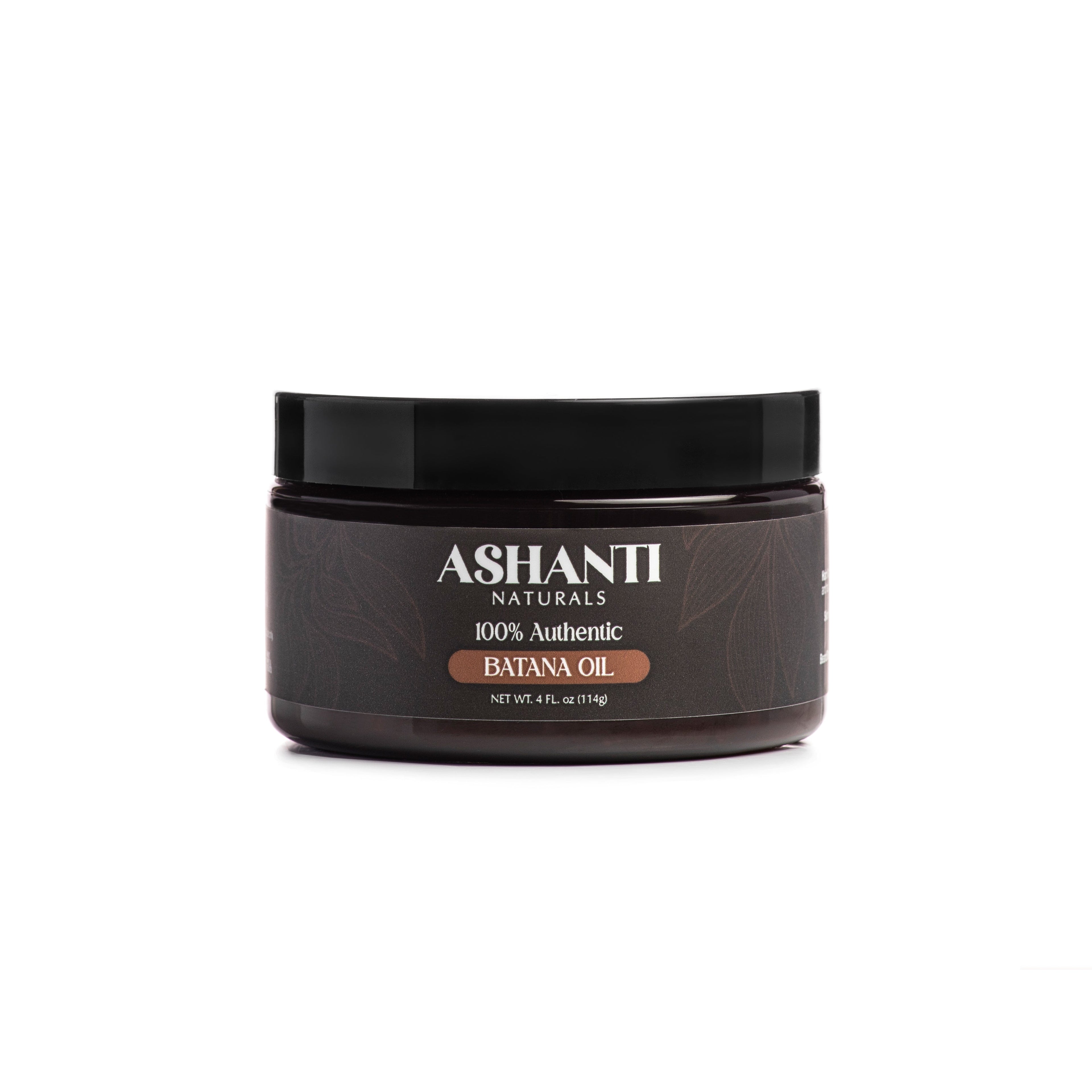100% Authentic Ashanti Naturals Batana Oil in 4 oz jar for hair growth support, scalp care, dry damaged hair repair, moisturizing hair treatment, nourishing leave-in oil, natural hair care, Honduras batana oil, rich essential fatty acids, healthy shiny hair, white background product image