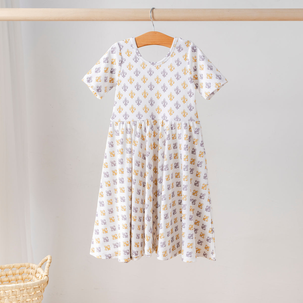 Black and Gold Fleur de Lis Organic Cotton Dress for Kids