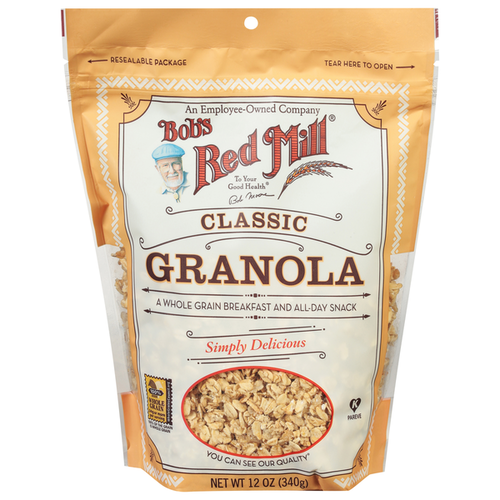 Bob's Red Mill Classic Granola - 12 oz Resealable Bag (340g) on a white background.