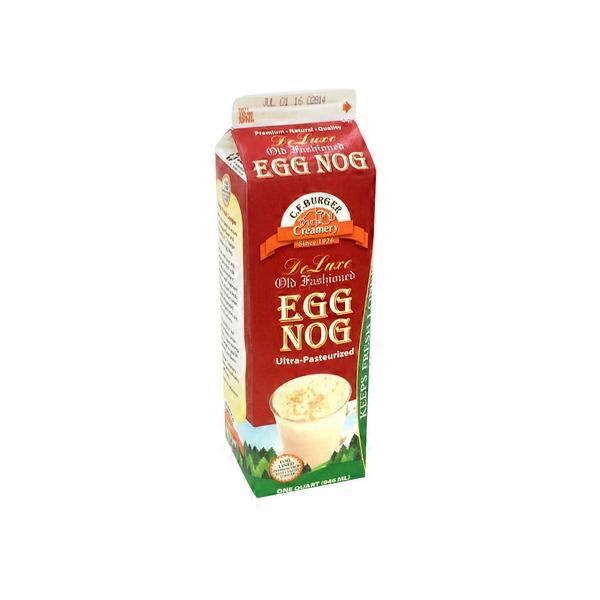 Carton of C.F. Burger Non-Alcoholic De Luxe Old Fashioned Egg Nog on a white background.