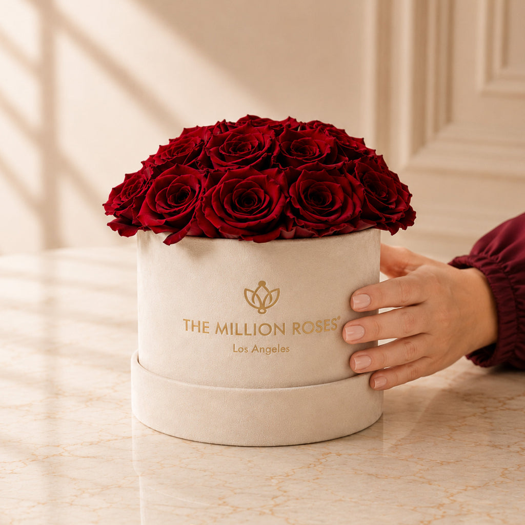 Classic Beige Suede Dome Box | Red Roses