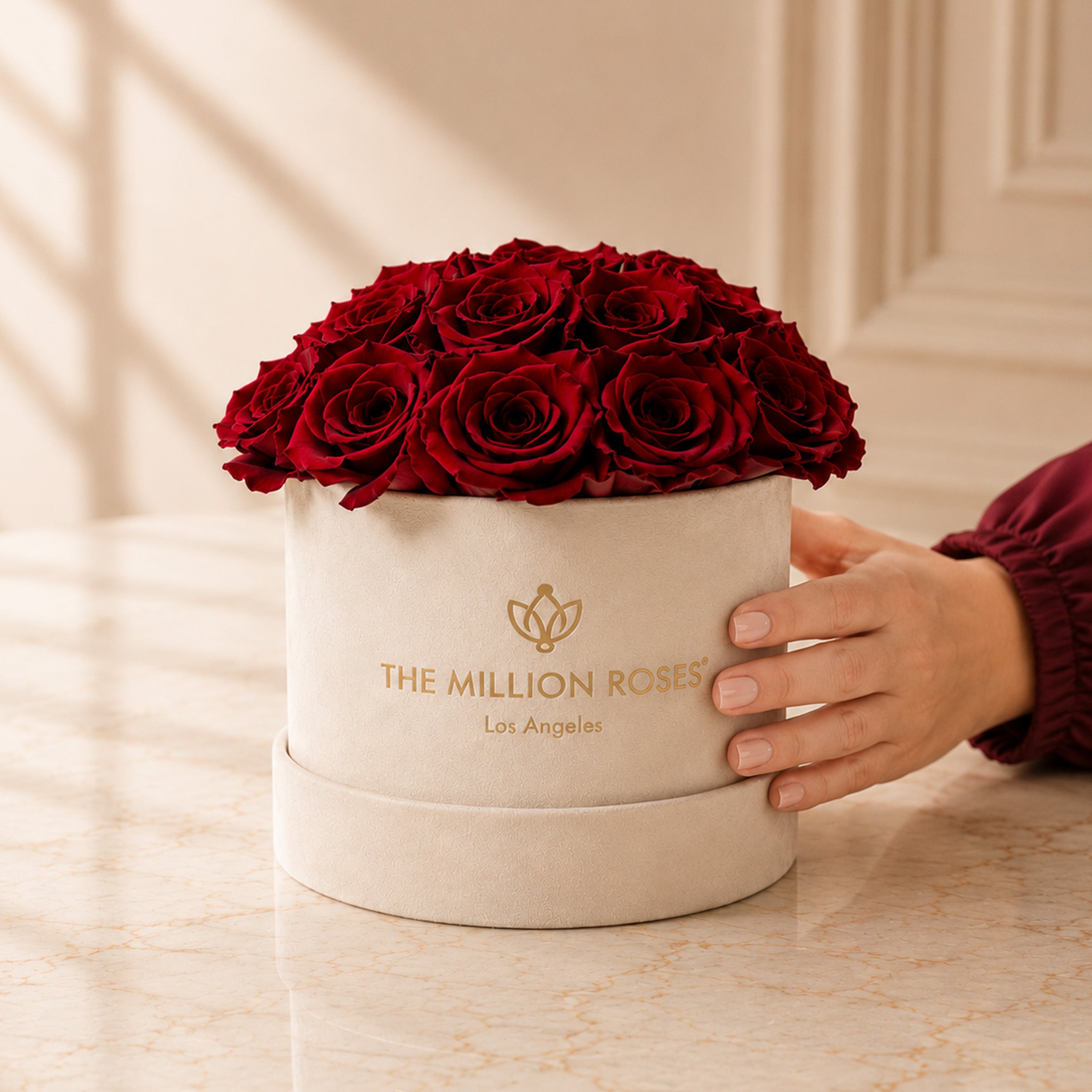 Classic Beige Suede Dome Box | Red Roses