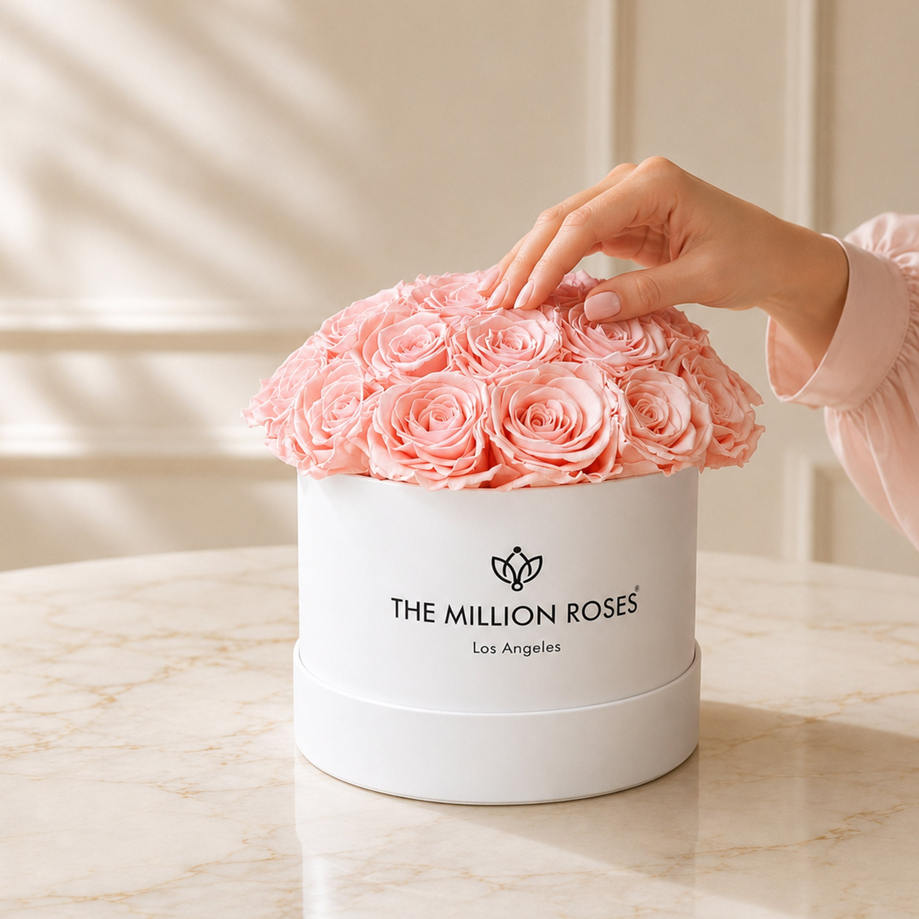 Classic White Dome Box | Light Pink Roses