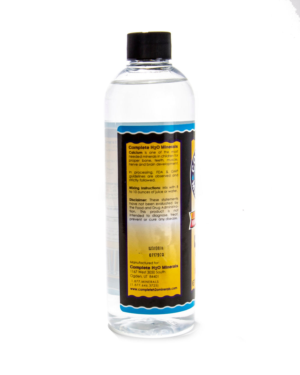 Bottle of Complete Hydrolizable Protein with a black cap on a white background