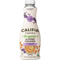 Califia Farms Organic Lavender Almond Milk Coffee Creamer bottle on a white background. Organic dairy-free almond creamer with lavender flavor in a 25.4 fl oz (750 mL) bottle. Vegan, lactose-free, and USDA Organic.