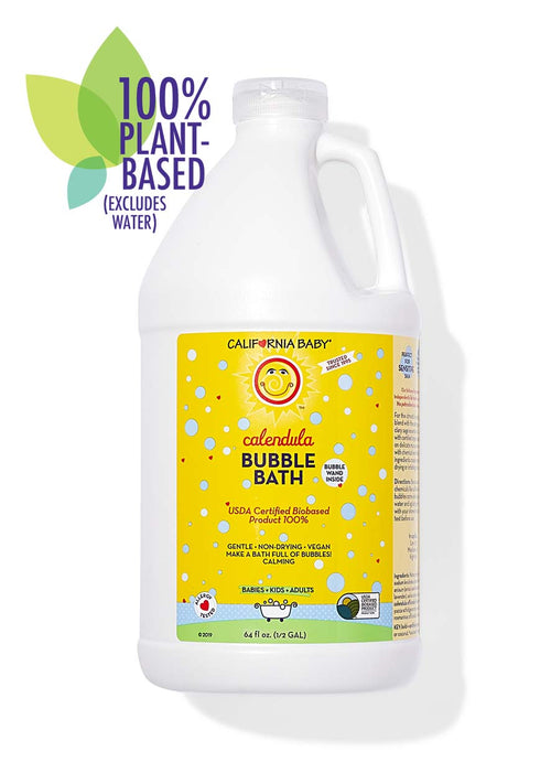 California Baby Calendula Bubble Bath bottle with plant-based label on a white background California Baby Calendula™ Bubble Bath | Plant-Based Gentle Baby Bubble Bath | USDA Certified Biobased