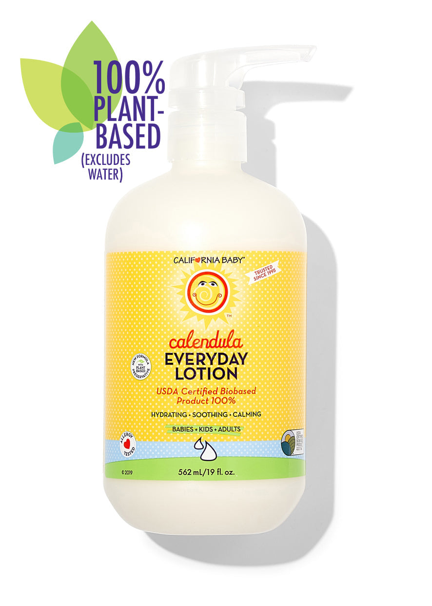 California Baby Calendula Everyday Lotion bottle with plant-based label on a white background