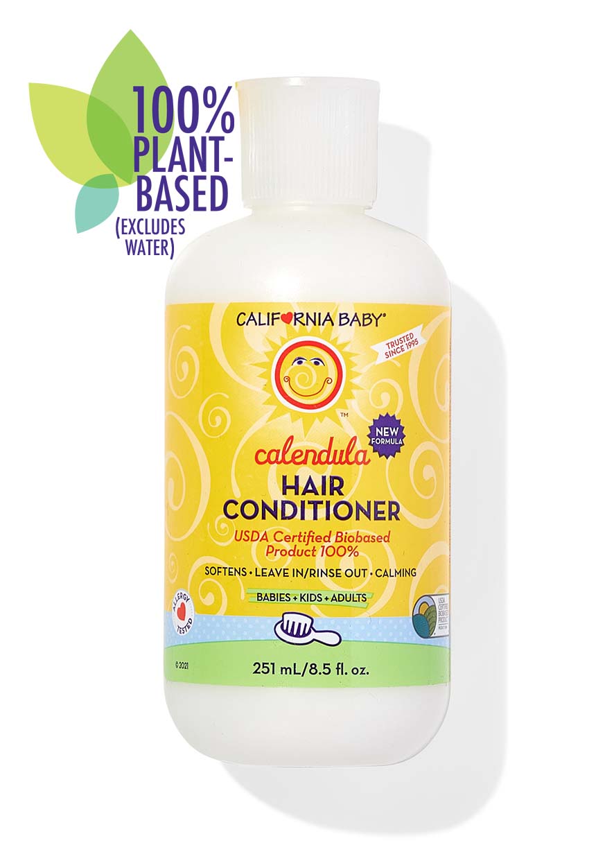 California Baby Calendula Hair Conditioner bottle on a white background. Calendula™ Hair Conditioner | Gentle Moisturizing Conditioner for Dry & Sensitive Hair - 251 mL / 8.5 fl oz