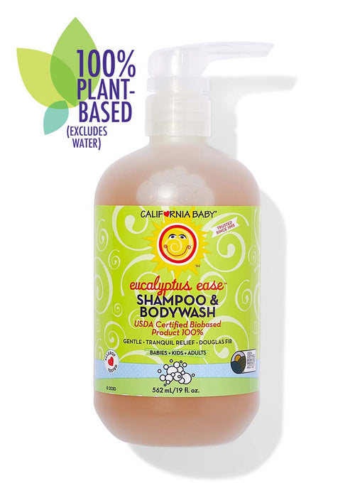 California Baby Eucalyptus Ease Shampoo & Bodywash bottle with plant-based label on a white background
