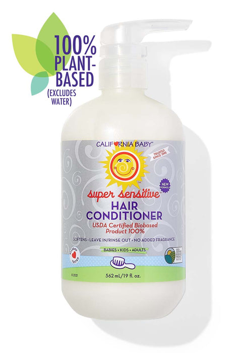 California Baby super sensitive hair conditioner bottle on a white background Caliofrnia Baby® (No Fragrance) Super Sensitive™ Hair Conditioner - USDA Certified Biobased Product 100% Plant-Based