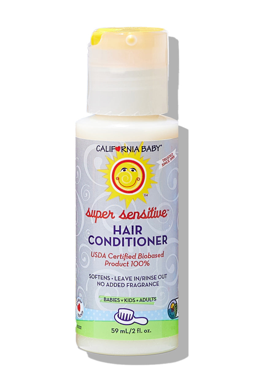 California Baby hair conditioner bottle on a white background Caliofrnia Baby® (No Fragrance) Super Sensitive™ Hair Conditioner - USDA Certified Biobased Product 100% Plant-Based