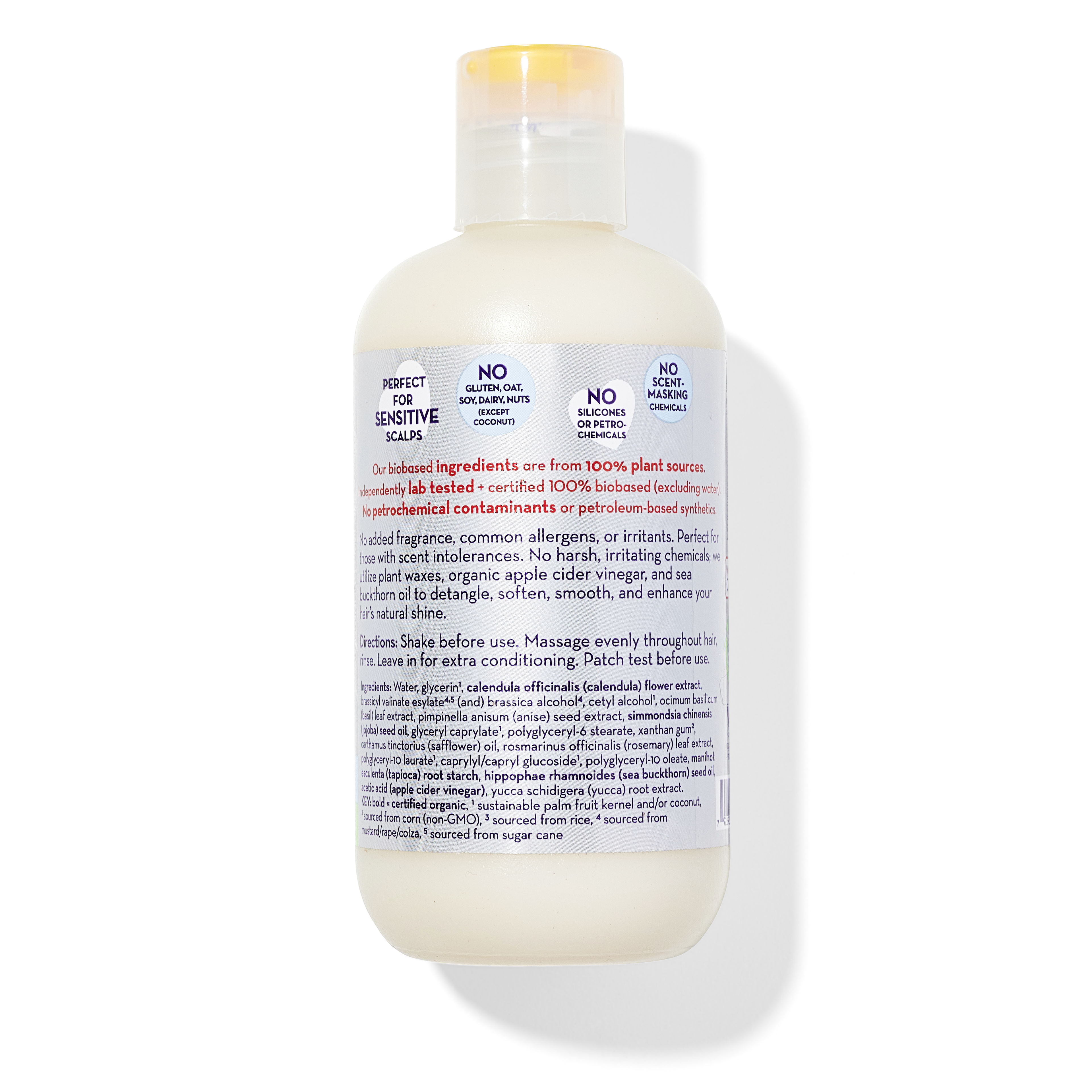 Bottle of shampoo with a label on a white background California Baby® (No Fragrance) Super Sensitive™ Hair Conditioner - USDA Certified Biobased Product 100% Plant-Based