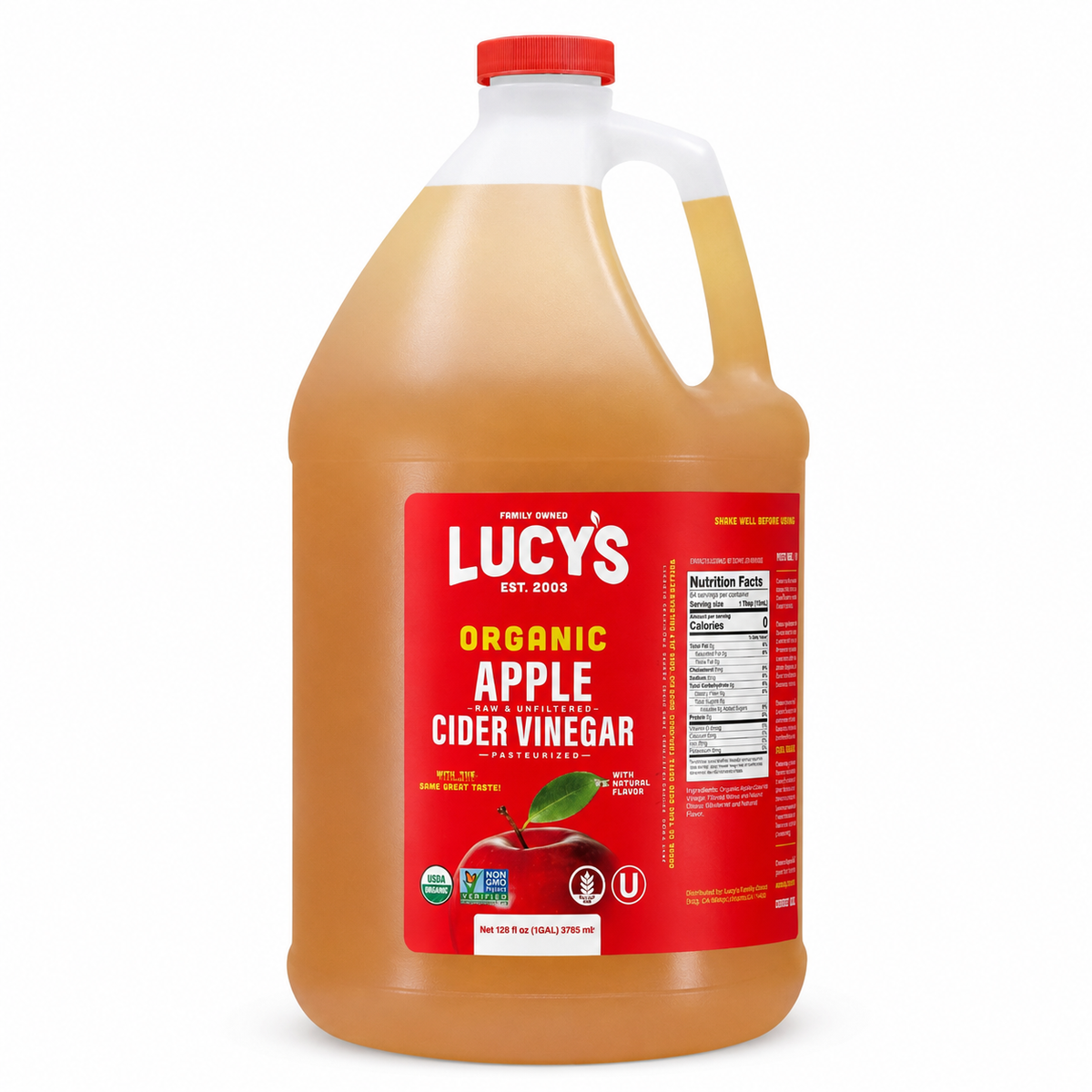 Lucy’s Organic Raw Apple Cider Vinegar with the Mother – Unfiltered, Non-GMO, Gallon Size