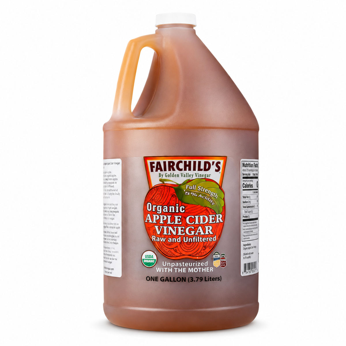 Fairchild’s Organic Apple Cider Vinegar with the Mother – Raw, Unfiltered, Gallon Size