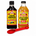 Bragg Liquid Aminos & Organic Apple Cider Vinegar Variety Pack – 16 oz Each with Measuring Spoon