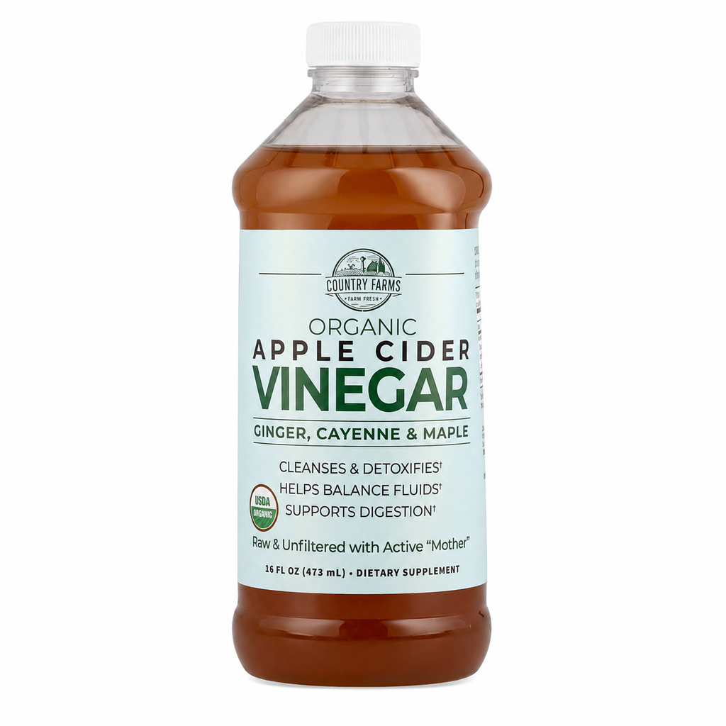 Country Farms Organic Apple Cider Vinegar Tonic with Ginger, Cayenne & Maple – 16 fl oz