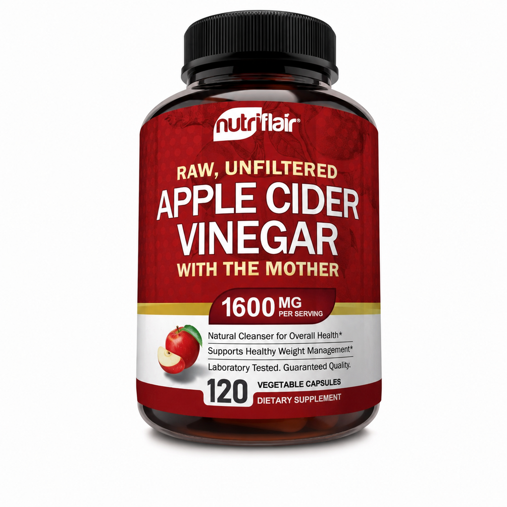 NutriFlair Apple Cider Vinegar Capsules with the Mother – 1,600 mg, 120 Vegan Capsules