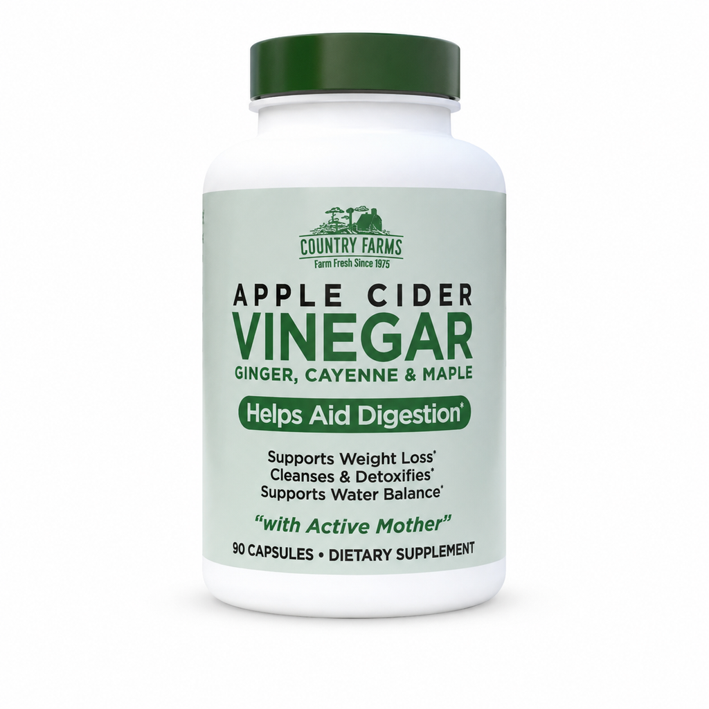 Country Farms Apple Cider Vinegar Capsules with Ginger, Cayenne & Maple – 90 Count