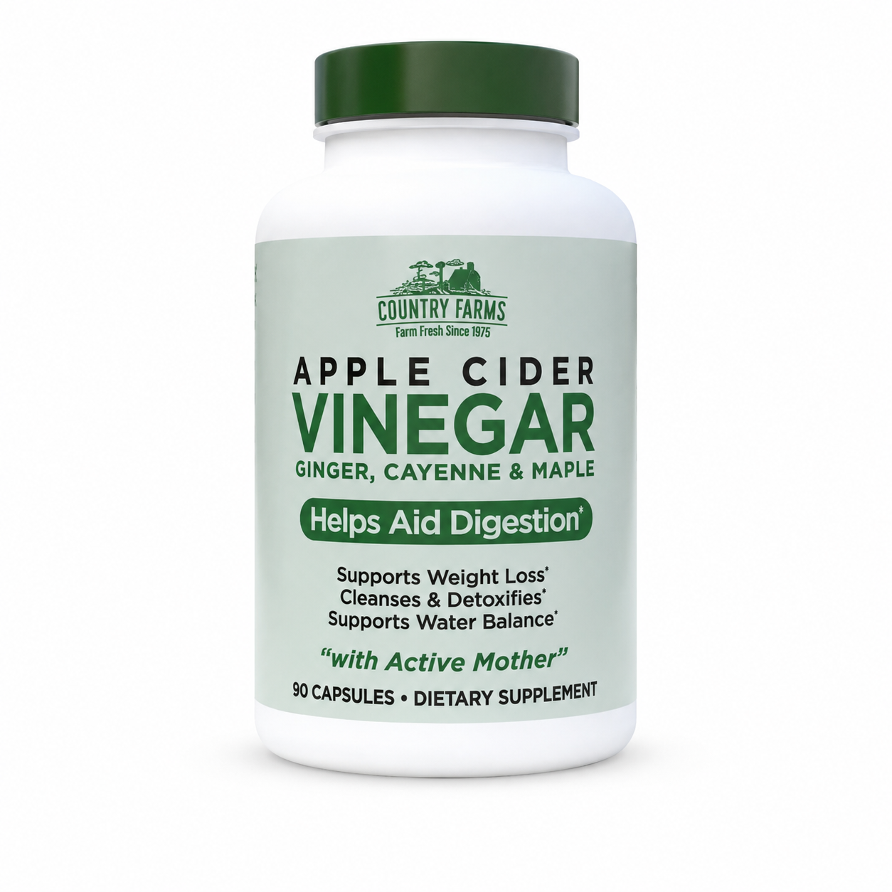Country Farms Apple Cider Vinegar Capsules with Ginger, Cayenne & Maple – 90 Count