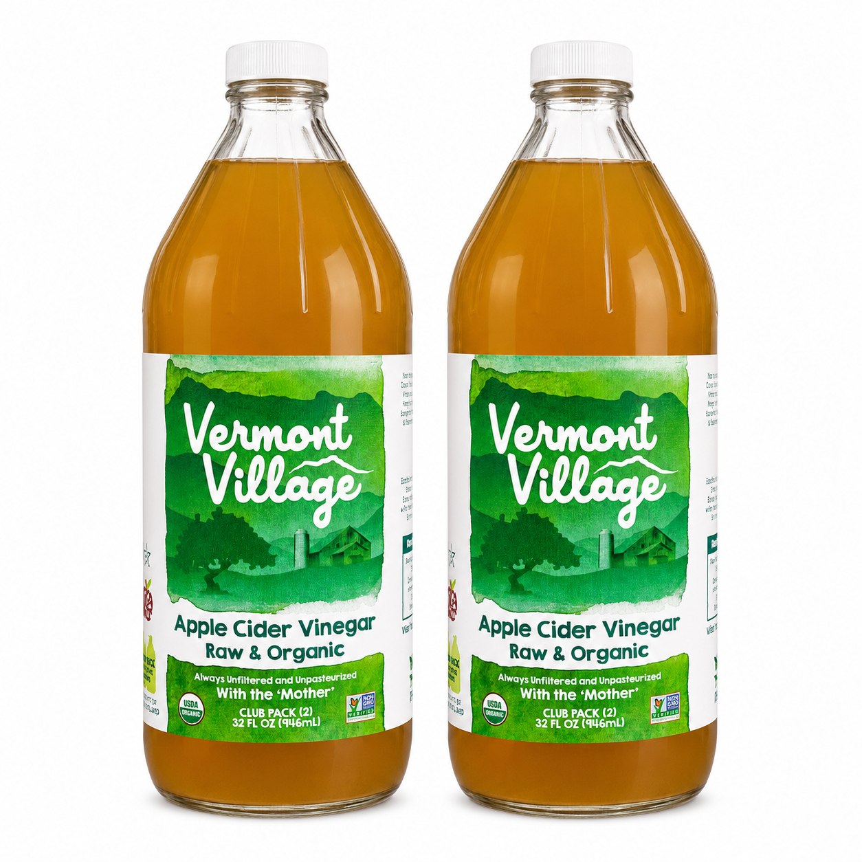 Vermont Village Raw Organic Apple Cider Vinegar, 2 Pack (32 Oz)