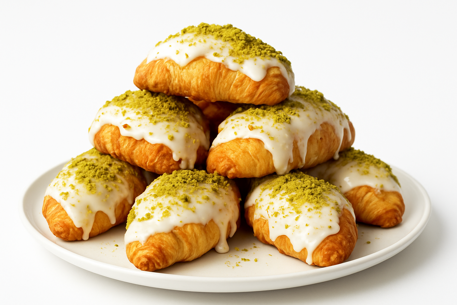 Andy Anand White Chocolate Pistachios Croissants, 10 Pcs - 2 lbs. Handcrafted Treats with Rich Chocolate Filling Inside and Crunchy Pistachios Topping