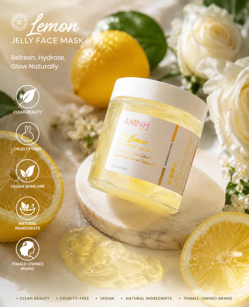 Lemon Jelly Face Mask: Clean Beauty, Cruelty-Free, Vegan Skincare with Natural Ingredients, Female-Owned Brand
