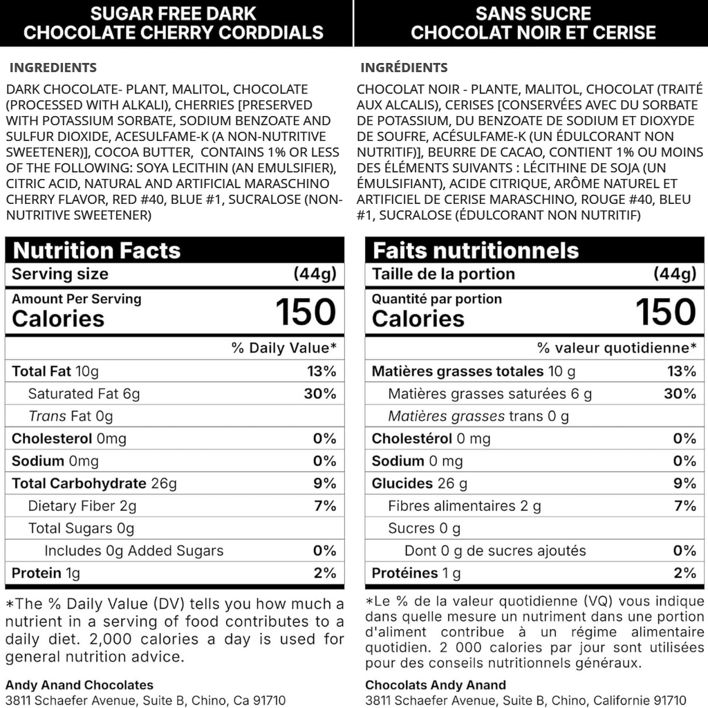 Andy Anand Cherry Covered Chocolate Gift Box Vegan Dark Chocolate Cordials 24 Pcs, 60% chocolate (cocoa butter)