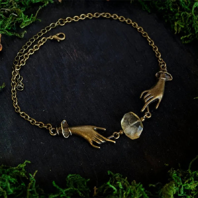 Hand Chain Crystal Necklace