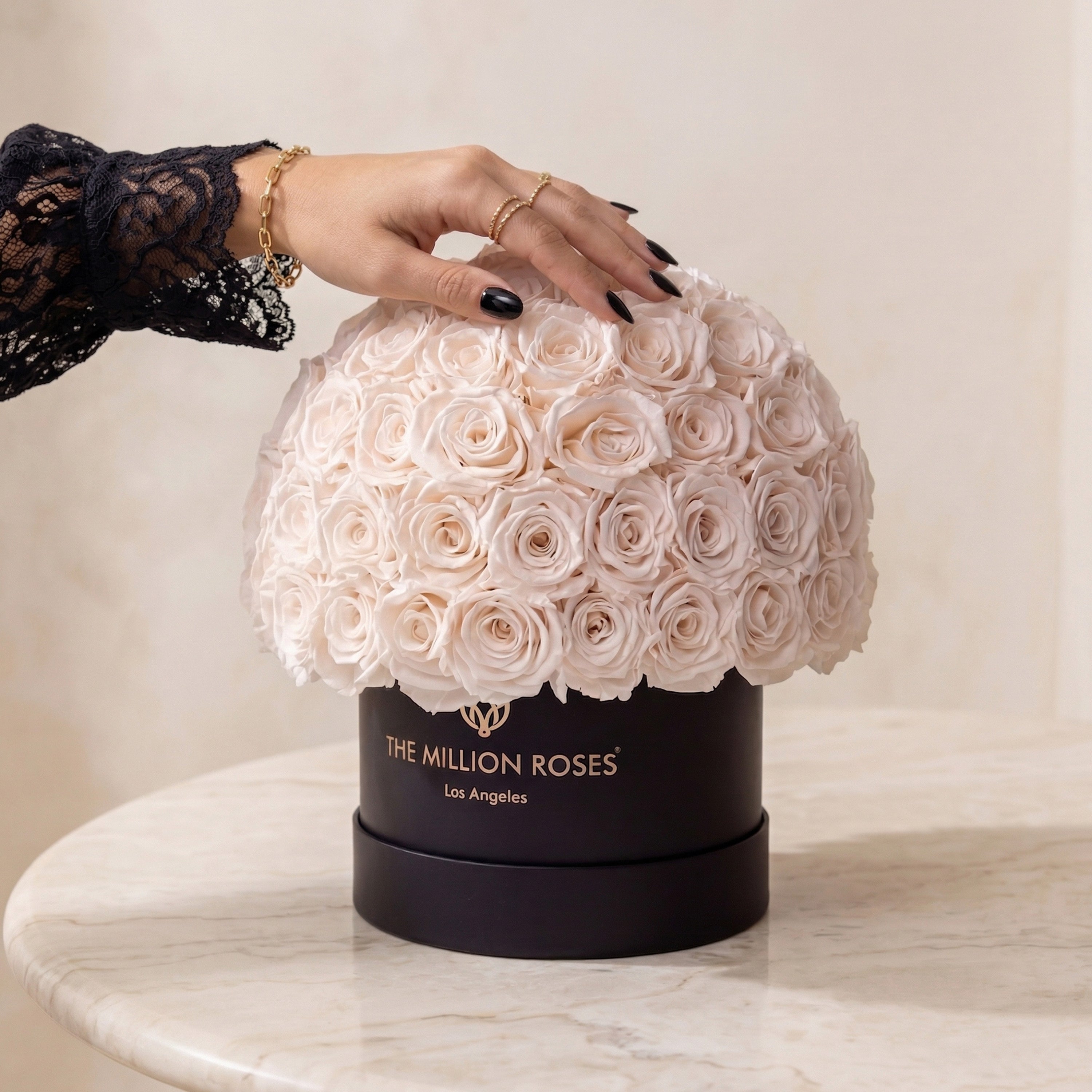 Classic Black Superdome Box | White Roses