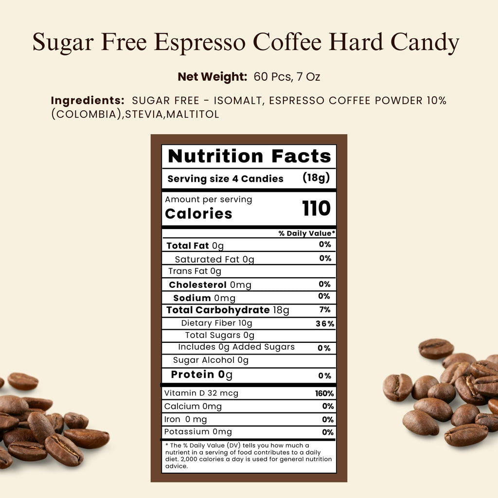 Sugar Free Coffee Candy at Andy Anand Chocolatier - Made in Europe Gluten Free & Diabetic Friendly Coffee Candy, With Real Unique Flavor Hard Candy Individually Wrapped (60 Pcs, 7 Oz)