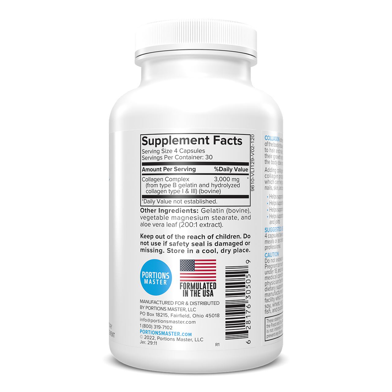 Portions Master Collagen 3000 Hair, Skin, Nails, & Bones Support (120 Count)
